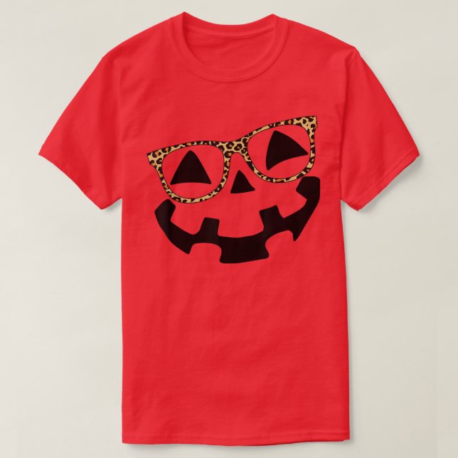 T-shirt Leopard Glasses Jack O Lantern Pumpkin Face Hallow (Design devant)