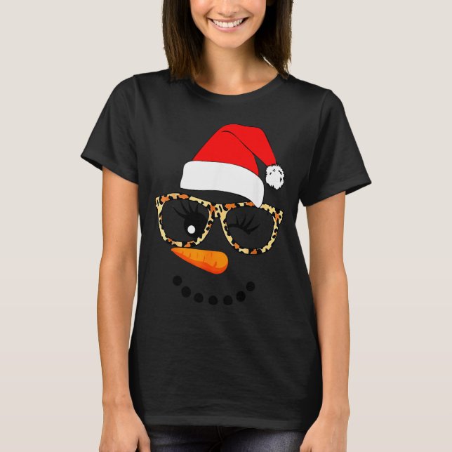 T-shirt Leopard Gles Santa Claus Snowman Face Christmas Co (Devant)