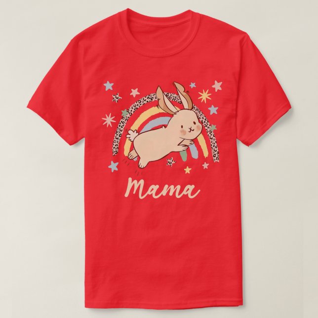 T-shirt Leopard Graphic Rainbow Bunny Mama  (Design devant)