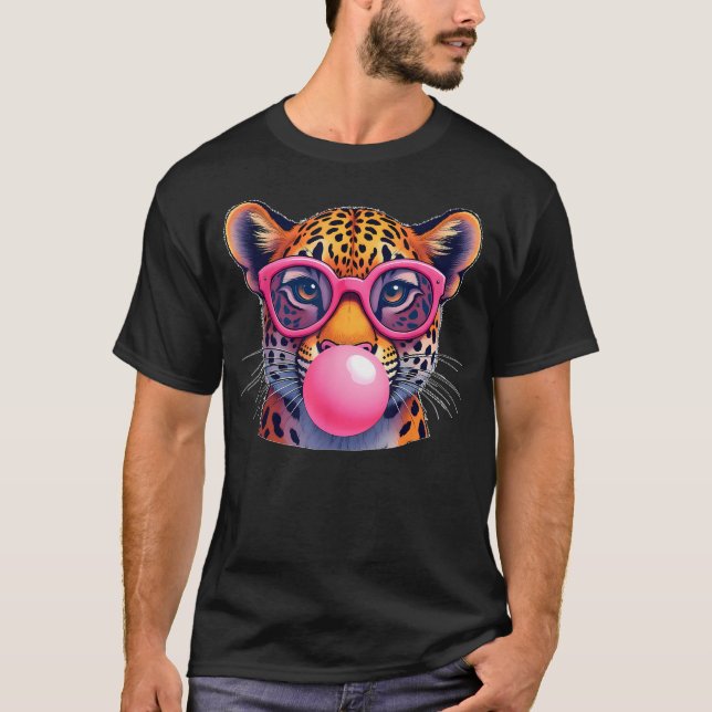 T-shirt Léopard Guépard Mignon Jaguar Chat Lunettes de Sol (Devant)