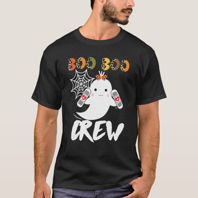 T-shirt Leopard Halloween Boo Boo Crew Ghost Nurse  Rn Nur (Devant)