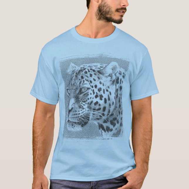 T-shirt Leopard Head Modèle moderne Mens Bleu clair (Devant)