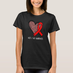 T-shirt Leopard Heart AIDS HIV Awareness Red Ribbon