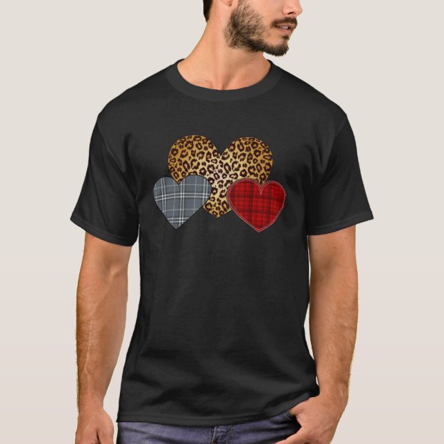 T-shirt Leopard Heart Buffalo Red Black Plaid Heart Valent (Devant)