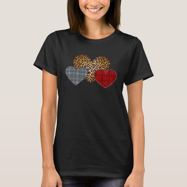 T-shirt Leopard Heart Buffalo Red Black Plaid Heart Valent (Devant)