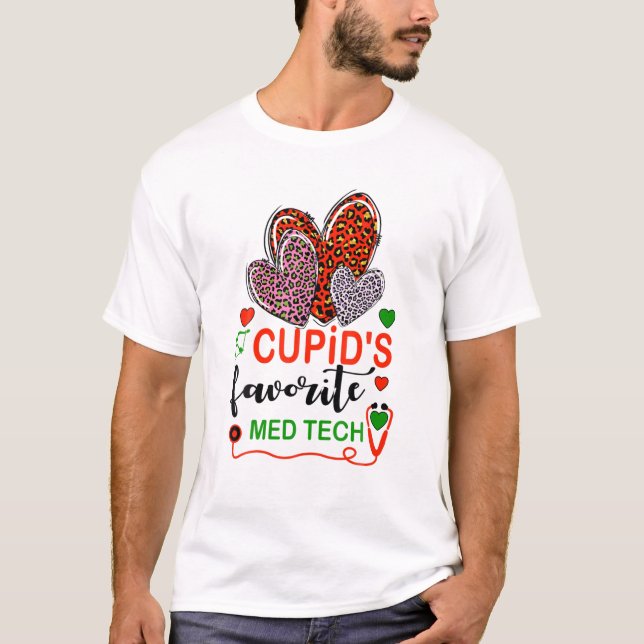 T-shirt Leopard Heart Cupid's Favorite Med Tech Valentines (Devant)