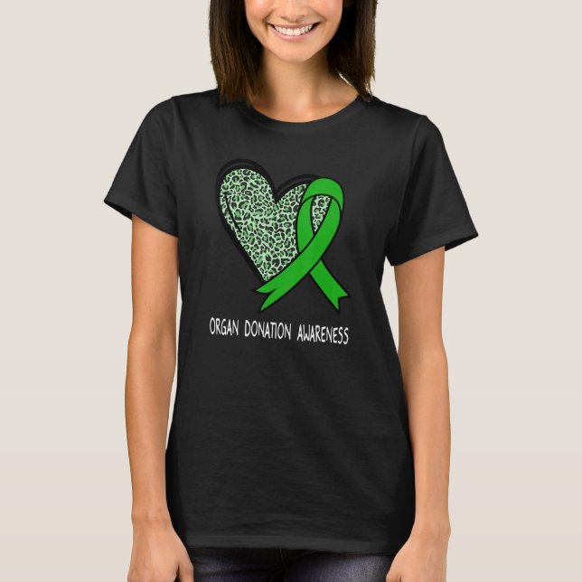 T-shirt Leopard Heart Organ Donation Awareness Green Ribbo (Devant)