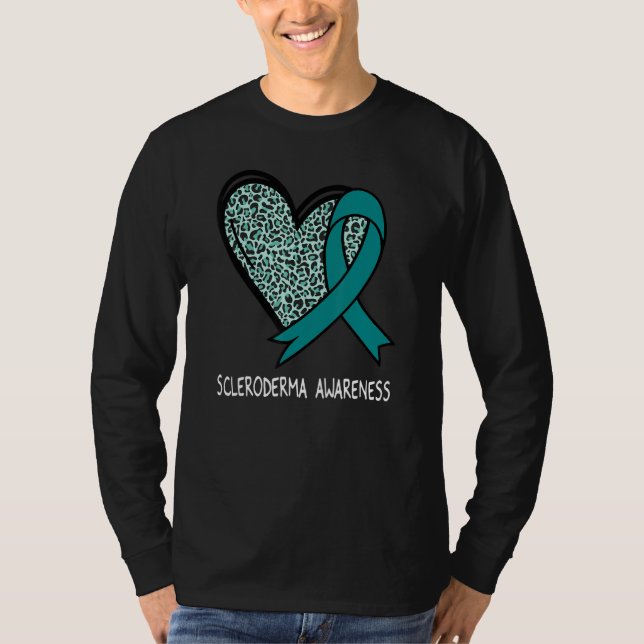 T-shirt Leopard Heart Scleroderma Awareness Teal Ribbon (Devant)