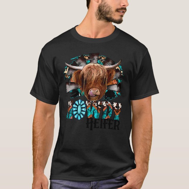 T-shirt Leopard Highland Cow Howdy Heifer Pays de l'Ouest (Devant)