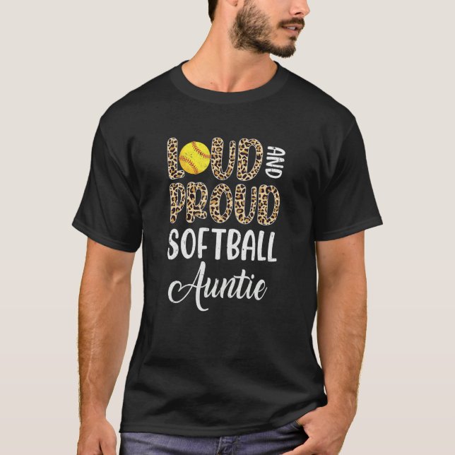 T-shirt Leopard Loud Proud American Softball Auntie Family (Devant)