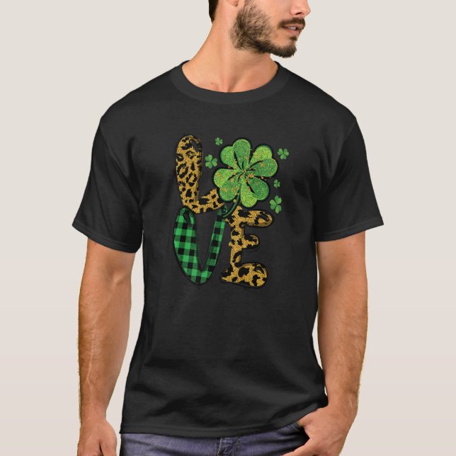 T-shirt Leopard Love Lucky Shamrock C Irish St Patrick Day (Devant)