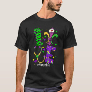 T-shirt Leopard Love Nurse Life Scrub Nurse Mardi Gras W