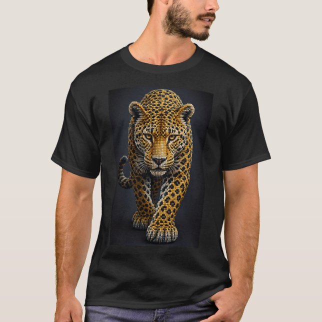 T-shirt Léopard Majestueux – Micro Mosaïque 3D (Devant)