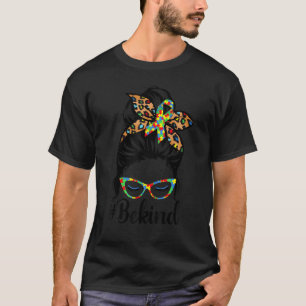T-shirt Leopard Messy Bun Be Kind Ribbon Sensibilisation s