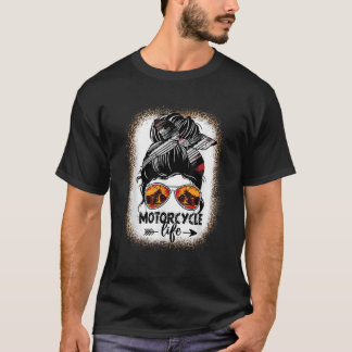 T-shirt Leopard Messy Bun Cheveux Femme moto Vélo de vie