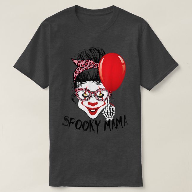T-shirt Leopard Messy Bun Clown Éffrayant Mama Funny Hallo (Design devant)