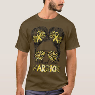 T-shirt Leopard Messy Bun Enfance Cancer Warrior Ri