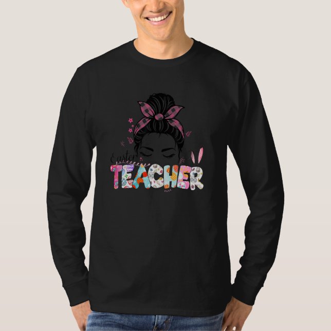 T-shirt Leopard Messy Bun One Hoppy Sped Teacher Bunny Eas (Devant)