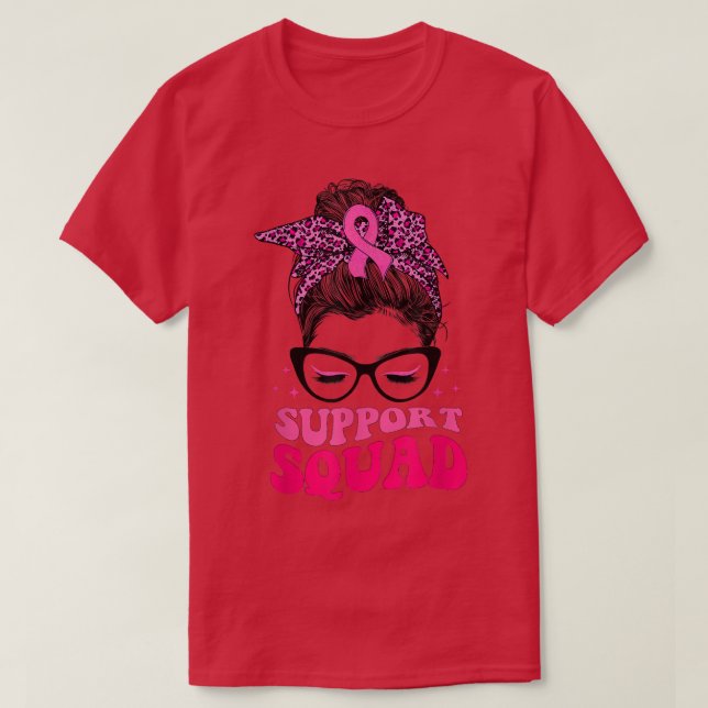 T-shirt Leopard Messy Bun Pink Ribbon Support Squad (Design devant)