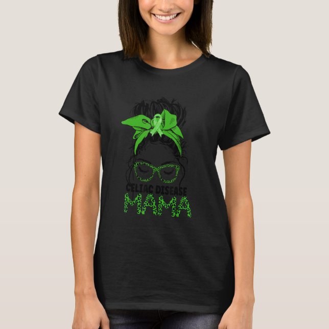 T-shirt Leopard Messy Cheveux Bun Céliaque Sensibilisation (Devant)