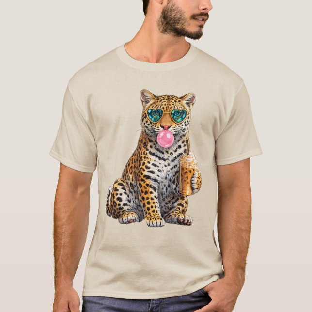 T-shirt Léopard mignon avec chewing-gum lunettes de soleil (Devant)