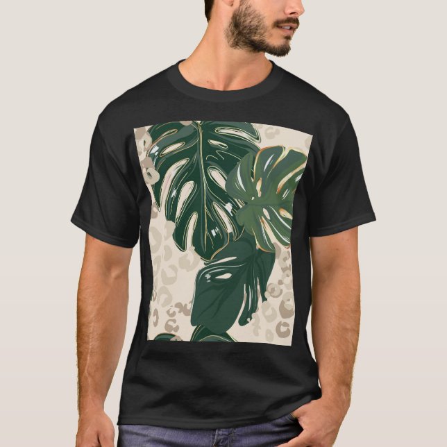 T-shirt Leopard Monstera : Jungle Imprimer Vintage. (Devant)