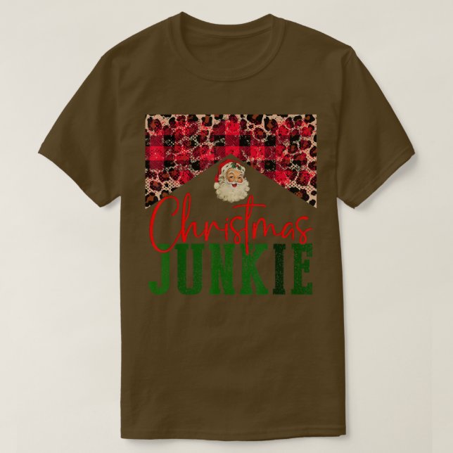 T-shirt Léopard Noël Junkie Santa Claus Joyeux Noël (Design devant)