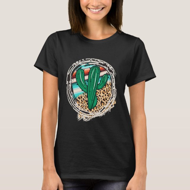 T-shirt Leopard Pattern Cactus Serape Print Cowgirl Rodeo  (Devant)