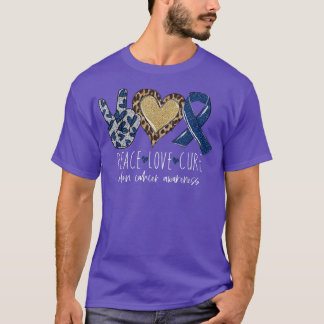 T-shirt Leopard Peace Love Cure Blue Ribbon Colon Cancer A