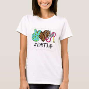 T-shirt Leopard Peace Love EMT Life Stethoscope School Nur