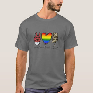 T-shirt Leopard Peace Love Rhode Island Heart LGBT Pride C