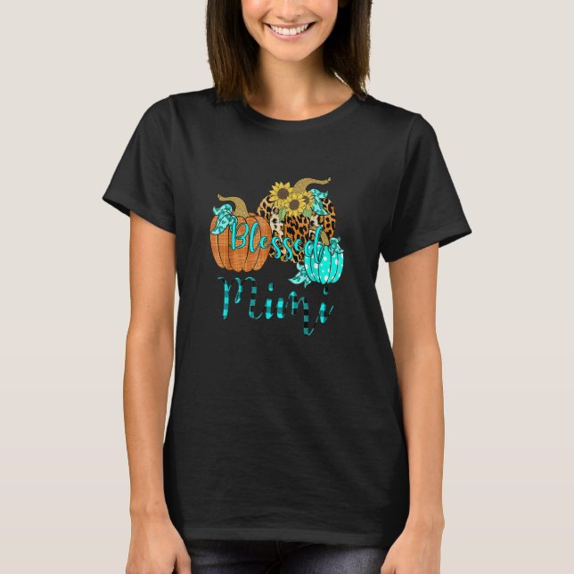 T-shirt Leopard Plaid Citrouille Béni Mimi Thanksgiving Fa (Devant)