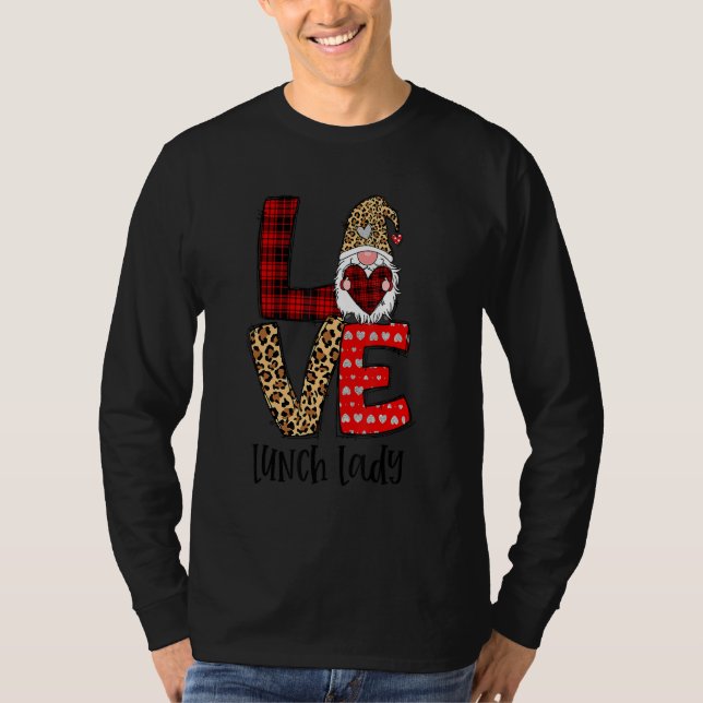 T-shirt Leopard Plaid Gnome Heart LOVE Lunch Lady Valentin (Devant)