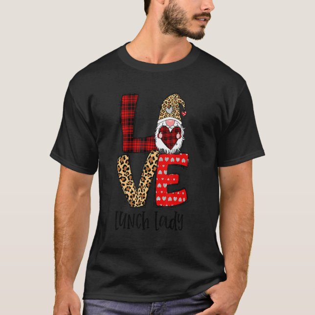 T-shirt Leopard Plaid Gnome Heart LOVE Lunch Lady Valentin (Devant)