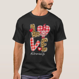 T-shirt Leopard Plaid Heart LOVE Librarian Life Gnome Vale
