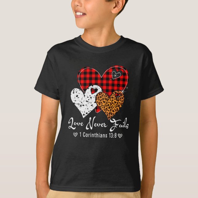 T-shirt Leopard Plaid Print Heart Valentine Love Never (Devant)