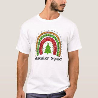 T-shirt Leopard Plaid Rainbow Educator Squad Christmas Tre