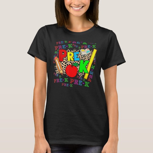 T-shirt Leopard Pre K Typography Preschool Teacher Back To (Devant)