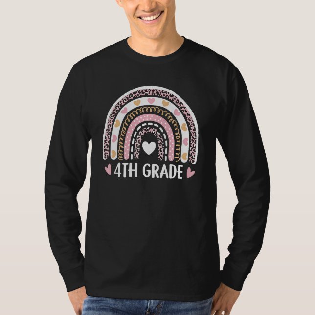 T-shirt Leopard Rainbow 4th Grade Teacher Funny Back To Sc (Devant)