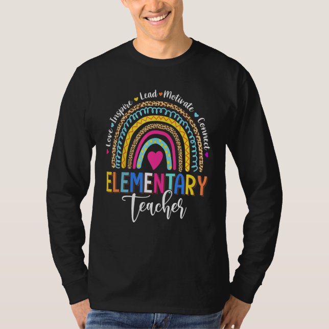 T-shirt Leopard Rainbow Enseignant Primaire De Retour À L' (Devant)