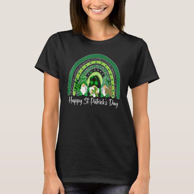 T-shirt Leopard Rainbow Gnome Happy St Patricks Day Family (Devant)