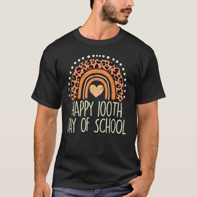 T-shirt Leopard Rainbow Happy 100th Day School Cute 100 Da (Devant)