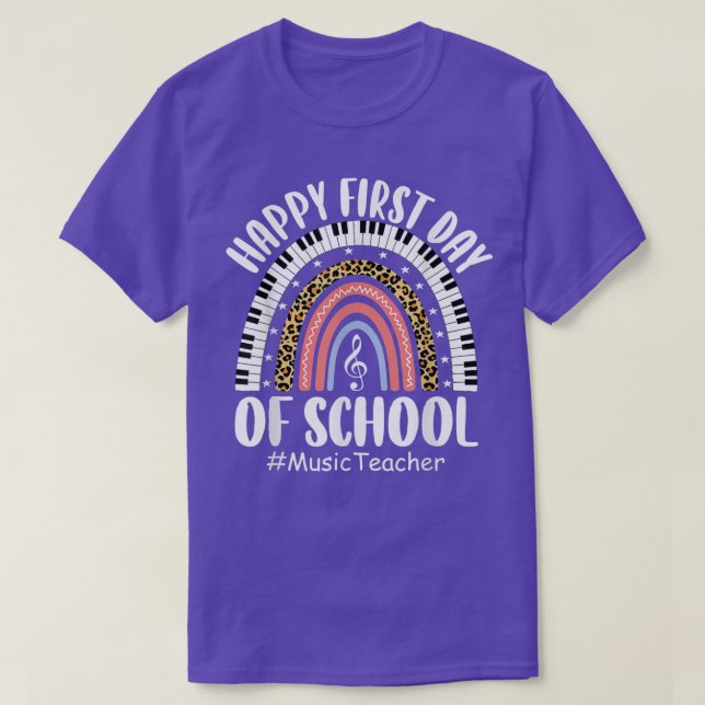T-shirt Leopard Rainbow Music Enseignant Premier Jour Reto (Design devant)