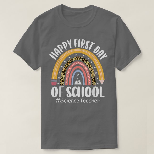 T-shirt Leopard Rainbow Science Enseignant Premier Jour Re (Design devant)