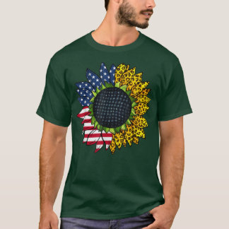 T-shirt Léopard rétro-américain Tournesol Patriotique 4e d