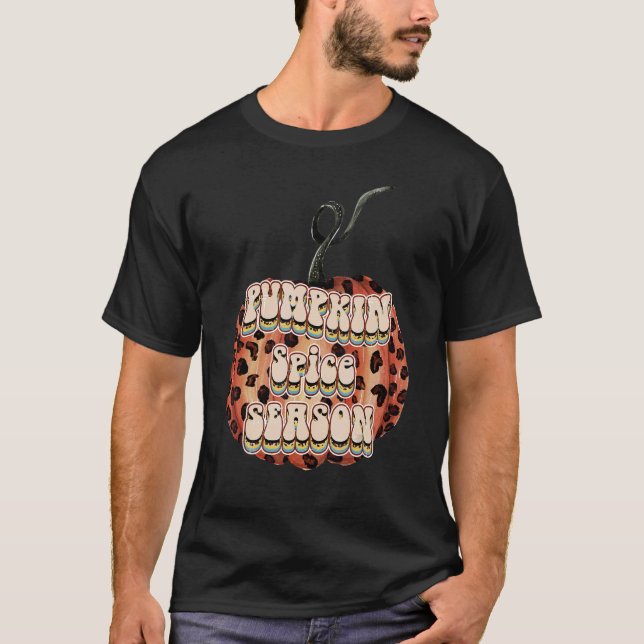 T-shirt Leopard Retro Automne Citrouille Épice Saison Wade (Devant)