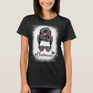T-shirt Léopard rose pâle Bleu Cheval Maman Vie Messy Bun