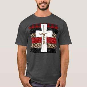 T-shirt Léopard Rouge Plaid Joyeux Noël Dieu Jésus Foi