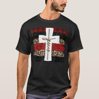 T-shirt Léopard Rouge Plaid Joyeux Noël Dieu Jésus Foi