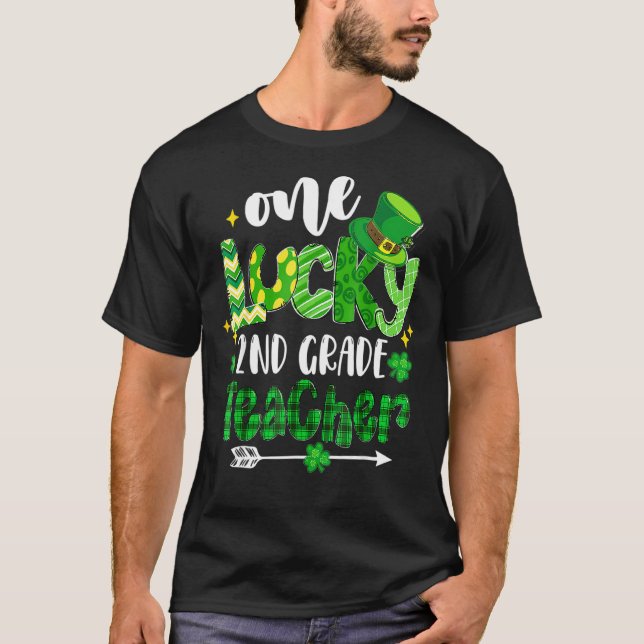 T-shirt Leopard Shamrock One Lucky Enseignant de 2e année  (Devant)